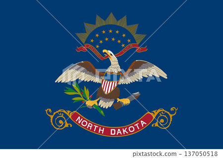 North Dakota state flag 3-2 ratio. Part of The United States of America. Clean design for print, web, or educational use. Vector illustration. 137050518