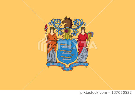 New Jersey state flag 3-2 ratio. Part of The United States of America. Clean design for print, web, or educational use. Vector illustration. New Jersey state flag 3-2 ratio. Part of The United States of America. Clean design for print, web, or educational use. Vector illustration. 137050522