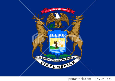 Michigan state flag 3-2 ratio. Part of The United States of America. Clean design for print, web, or educational use. Vector illustration. 137050530