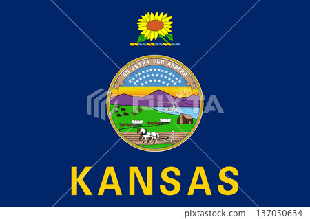 Kansas state flag 3-2 ratio. Part of The United States of America. Clean design for print, web, or educational use. Vector illustration. Kansas state flag 3-2 ratio. Part of The United States of America. Clean design for print, web, or educational use. Vector illustration. 137050634