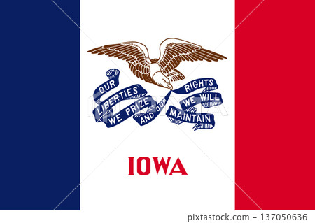 Iowa state flag 3-2 ratio. Part of The United States of America. Clean design for print, web, or educational use. Vector illustration. 137050636