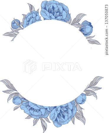 round frame with blue peonies flowers, Hand drawn vector illustration. flower design round frame with blue peonies flowers, Hand drawn vector illustration. flower design 137050873