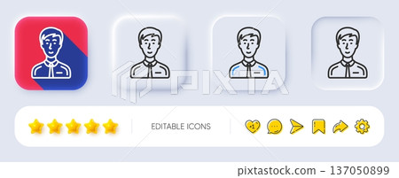 Man line icon. Neumorphic, Flat shadow, 3d buttons. User or businessman person sign. Male silhouette symbol. Line businessman person icon. Social media icons. Vector 137050899