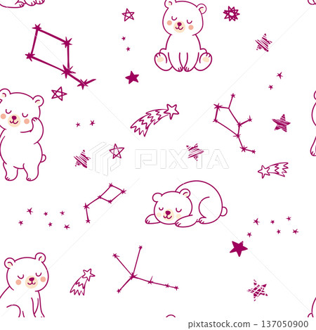 Seamless pattern with cute cartoon bears and constellations. for children s textiles, wallpapers, wrapping paper, and nursery decor. 137050900