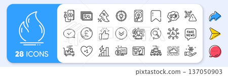 Idea, Consumption growth and Boxes pallet line icons. Interest rate, AI generate, Inflation icons. Pack of Image gallery, Search, Fake news icon. Vector 137050903