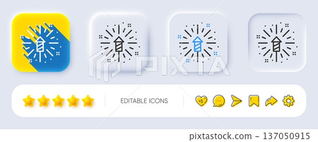 Fireworks explosion line icon. Neumorphic, Flat shadow, 3d buttons. Pyrotechnic salute sign. Carnival celebration lights symbol. Line fireworks explosion icon. Social media icons. Vector Fireworks explosion line icon. Neumorphic, Flat shadow, 3d buttons. Pyrotechnic salute sign. Carnival celebration lights symbol. Line fireworks explosion icon. Social media icons. Vector 137050915