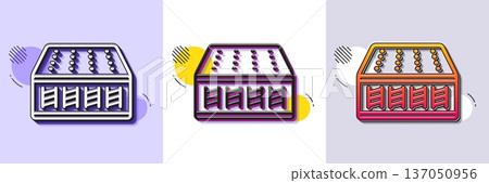 Mattress pocket spring line icon. Halftone dotted pattern. Gradient icon with grain shadow. Orthopedic sprung pad sign. Breathable sleep bed symbol. Line mattress icon. Various designs. Vector 137050956