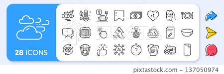 Message, Food and Smartphone line icons. Interest rate, AI generate, Inflation icons. Pack of Windy weather, Fish school, Thermometer icon. Lounge, Winner reward, Bowl dish pictogram. Vector Message, Food and Smartphone line icons. Interest rate, AI generate, Inflation icons. Pack of Windy weather, Fish school, Thermometer icon. Lounge, Winner reward, Bowl dish pictogram. Vector 137050974