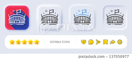 Sports stadium line icon. Neumorphic, Flat shadow, 3d buttons. Arena with flag sign. Sport complex symbol. Line arena icon. Social media icons. Vector Sports stadium line icon. Neumorphic, Flat shadow, 3d buttons. Arena with flag sign. Sport complex symbol. Line arena icon. Social media icons. Vector 137050977