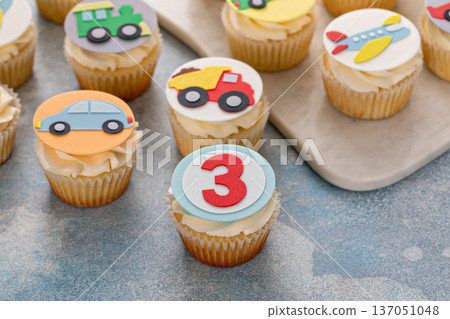 Cupcakes for a boy birthday for three years old with trucks and transport theme Cupcakes for a boy birthday for three years old with trucks and transport theme 137051048