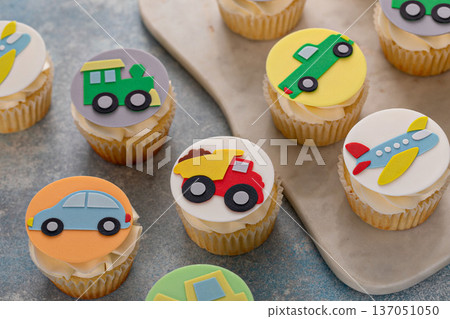 Cupcakes for a boy birthday or a baby shower with trucks and transport theme Cupcakes for a boy birthday or a baby shower with trucks and transport theme 137051050