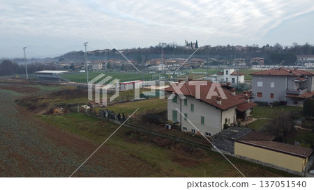 Aerial view of the industrial and residential area of Bedizzole, Brescia, Italy. Aerial view of the industrial and residential area of Bedizzole, Brescia, Italy. 137051540