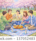 在櫻花盛開的公園裡，和朋友們一起喝酒聊天。 137052483
