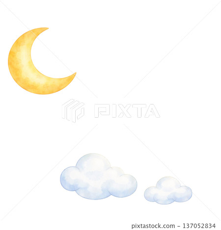 Watercolor style crescent moon and cloud illustration night sky material cutout PNG Watercolor style crescent moon and cloud illustration night sky material cutout PNG 137052834