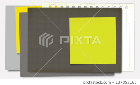 Old papers gray color overlap with blank yellow sticky note papers 137053163