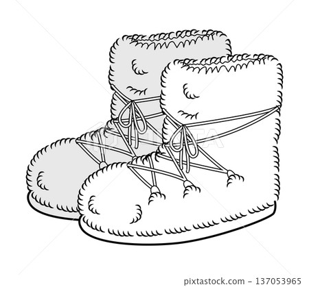 Lace-up textured moon boot women sketch pair. Quilted surface with side lacing winter walk seasonal wear. Technical Lace-up textured moon boot women sketch pair. Quilted surface with side lacing winter walk seasonal wear. Technical 137053965