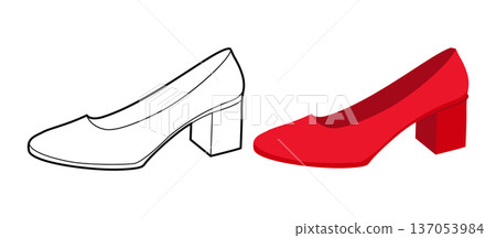 Red block heel pump shoe women flat plus line set. Closed toe dress shoe for office, reception, fashion styling,  137053984