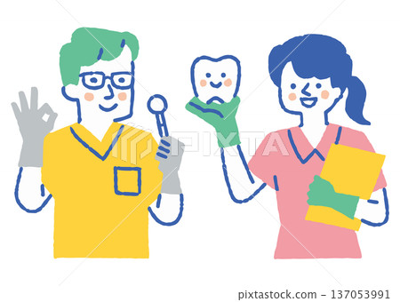 醫護人員指導牙科檢查_彩色 137053991