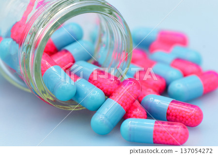 Colorful of oral medications on soft tone Background. Colorful of oral medications on soft tone Background. 137054272