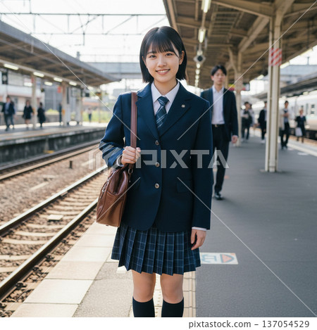 A woman waiting for a train 137054529