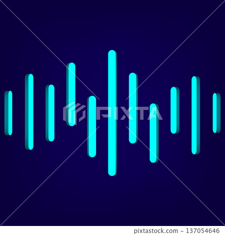 Cyan digital audio waveform with 3D effect on dark navy blue background for music app interface and podcast cover design 137054646