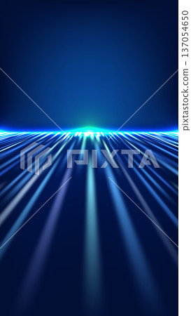 Blue technology background abstract light trails and glowing horizon high speed data transfer digital fiber optic communication  futuristic network perspective 137054650