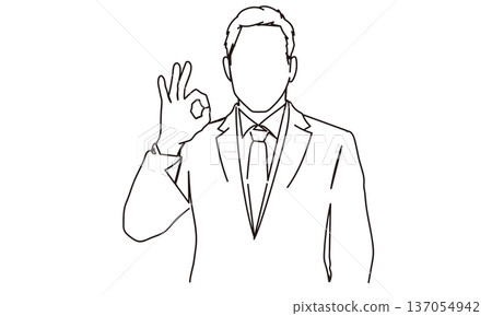 一幅商人做出「OK」手勢的線條畫插圖 一幅商人做出「OK」手勢的線條畫插圖 137054942