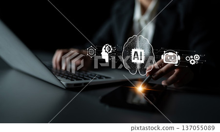 AI Brain Processing with Generative Artificial Intelligence Concept Latch 137055089