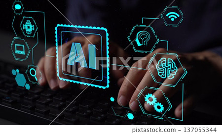 AI Brain Processing Data with Generative Artificial Intelligence Concept Thunk 137055344