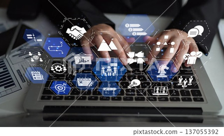 Project planning icons for business management and strategic teamwork Funnel 137055392