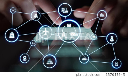 LoFunnelics icons illustrate delivery, supply chain, warehouse, and shipping. Funnel 137055645