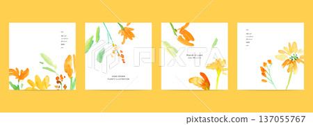 Watercolor painting. Set of watercolor yellow flower illustrations. Vector botanical background of yellow tulips. 137055767