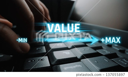Value slider indicator with glowing bar showing minimum to maximum Marrow 137055897