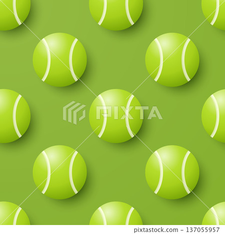 Vector Green Tennis Ball Seamless Pattern. Green Vector Background with 3d Tennis Balls. Repeat Tile for Sports Design, Tennis Ball Pattern for Textile, Packaging, Gift Wrap, Fabric 137055957
