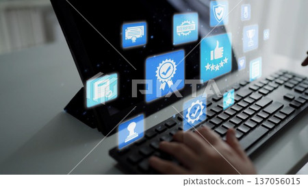 Quality approval and certification icons for business and industry Funnel 137056015