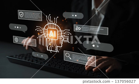 Futuristic Concept of Artificial Intelligence with Brain and Chat Bubbles for Technology, Communication, and Innovation Themes in Digital Space Gluon 137056027