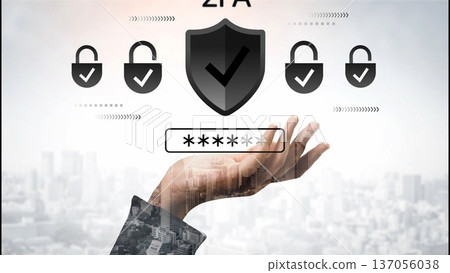 Hand Reaching Out with Shield Icon and Padlocks Representing Two-Factor Authentication and Cybersecurity in Modern Digital Environment Gluon Hand Reaching Out with Shield Icon and Padlocks Representing Two-Factor Authentication and Cybersecurity in Modern Digital Environment Gluon 137056038