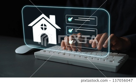 Digital Home Ownership Concept with User Interface Elements and Modern Workspace Illustrating Real Estate Management and Online Transactions Gluon Digital Home Ownership Concept with User Interface Elements and Modern Workspace Illustrating Real Estate Management and Online Transactions Gluon 137056047