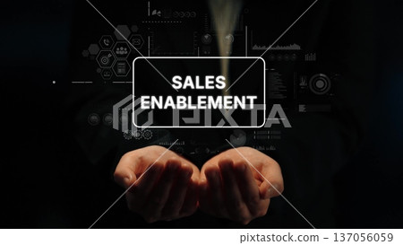 Hands Presenting Concept of Sales Enablement with Digital Interface Elements for Business Growth. Asymptotic smart data analytic Hands Presenting Concept of Sales Enablement with Digital Interface Elements for Business Growth. Asymptotic smart data analytic 137056059