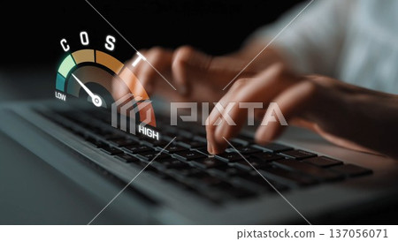 Expense control gauge showing low to high spending level Marrow 137056071