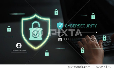 Modern Cybersecurity Concept with Shield, Padlock, and Data Protection Symbols to Illustrate Digital Security in a Technological Environment Gluon 137056189