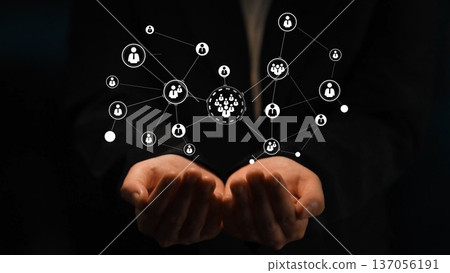 Hands Holding Network Connections Representing Social Media, Community, Communication, and Digital Interaction in a Modern Technology Context Gluon 137056191