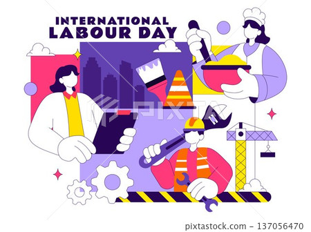 International Labour Day Vector Illustration on 1 May Featuring Diverse Professions and Appreciation Message Honoring Workers Dedication in Background International Labour Day Vector Illustration on 1 May Featuring Diverse Professions and Appreciation Message Honoring Workers Dedication in Background 137056470