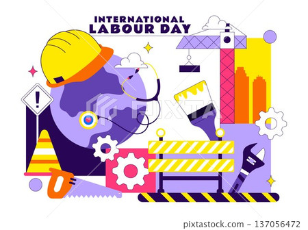 International Labour Day Vector Illustration on 1 May Featuring Diverse Professions and Appreciation Message Honoring Workers Dedication in Background International Labour Day Vector Illustration on 1 May Featuring Diverse Professions and Appreciation Message Honoring Workers Dedication in Background 137056472