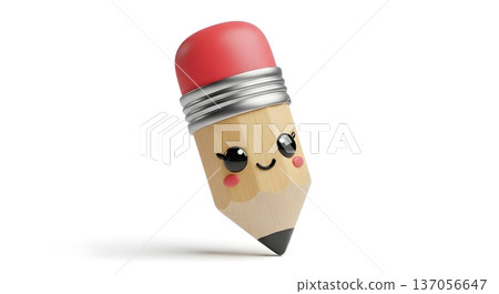 Cute cartoon pencil with smiling face and red eraser 137056647