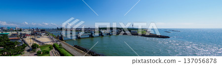 Panoramic view of the Sekiya Diversion Niigata Weir Panoramic view of the Sekiya Diversion Niigata Weir 137056878