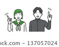 Pointing, male and female students 137057024