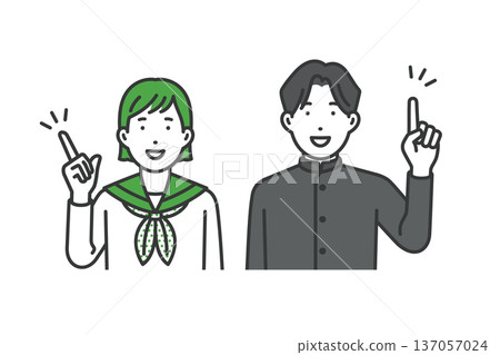 指著,男學生和女學生 指著,男學生和女學生 137057024