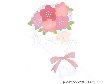 水彩粉色花束及留言卡 137057145