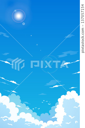 藍天和積雨雲的插圖_垂直 137057154